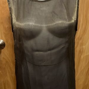 Vintage Jasper Conran Shimmery Black/Gold Sheer sleeveless Top Sz 42